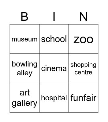Places of entertainment Bingo Card