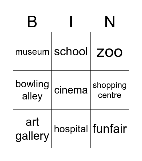 Places of entertainment Bingo Card