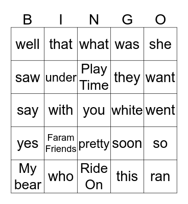 1~5 Bingo Card