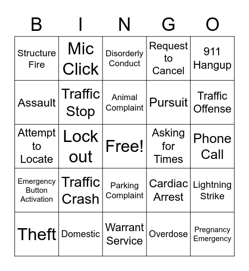 Telecommunicator Week 2022 Bingo Card