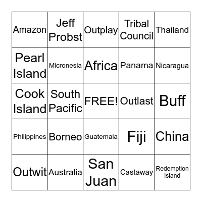 Survivor Bingo Card