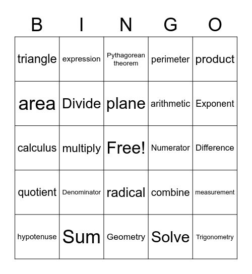 Ms. Teacher's Math Bingo Card