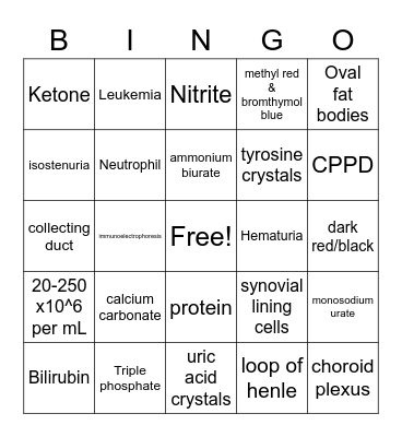 Urinalysis & Body Fluids Bingo Card
