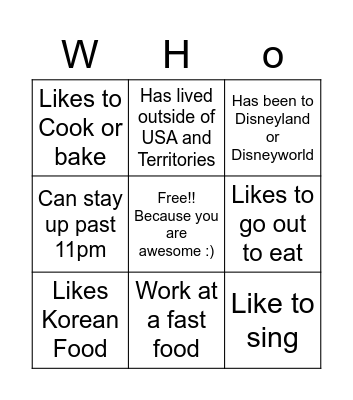 Find Someone WHo? Bingo Card