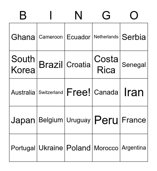 YIS World Cup Draw Bingo Card