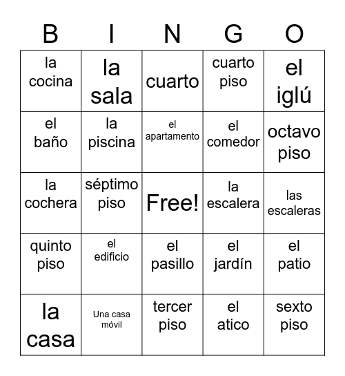 La Casa Bingo Card