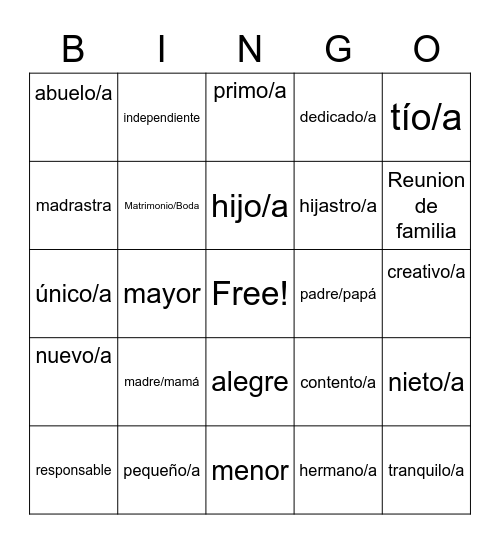 La Familia Bingo Card