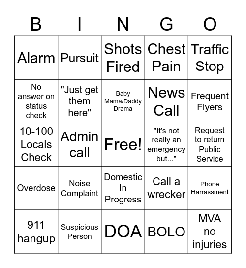 911 Bingo Card