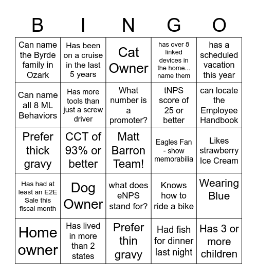Matt Barron's Team Bingo Card