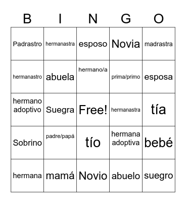 Family Bingo Card