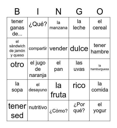 Avancemos 1 3.1 Bingo Card