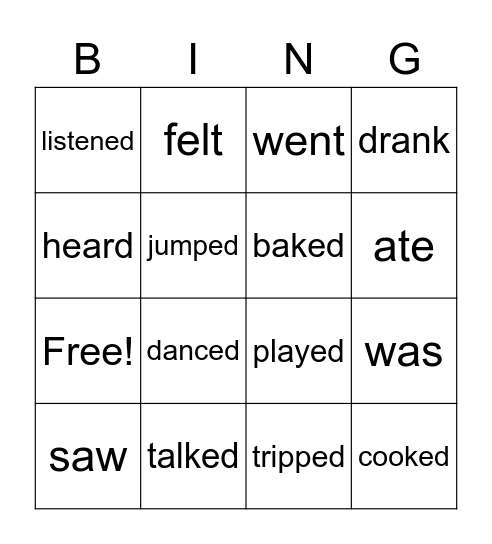 Past Tense Verbs Bingo Card