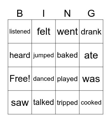 Past Tense Verbs Bingo Card