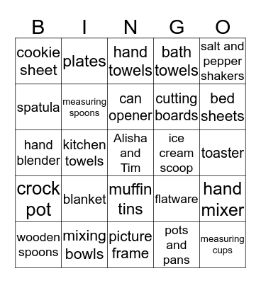 Bridal Shower Bingo! Bingo Card