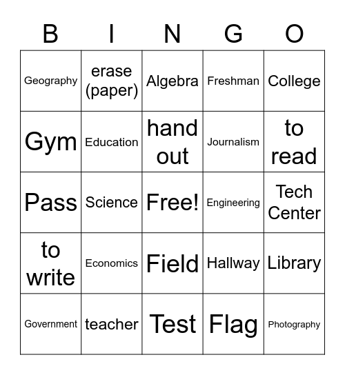 School ASL Bingo Card