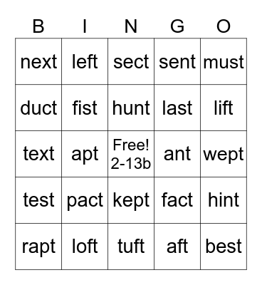 2-13b ending t blends Bingo Card