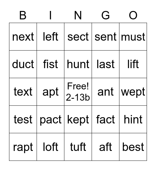 2-13b ending t blends Bingo Card