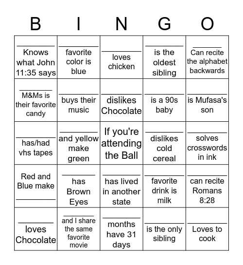 Get to Know You Bingo Card