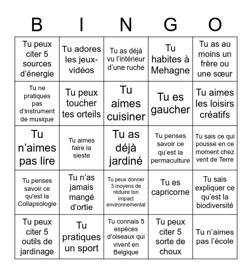 Se découvrir Bingo Card