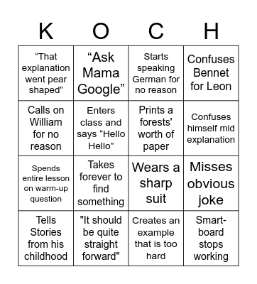 Mr. Koch Bingo Card