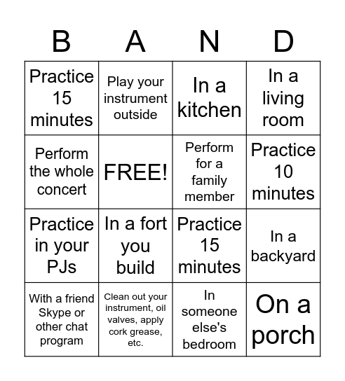 Band Practice Bingo Card