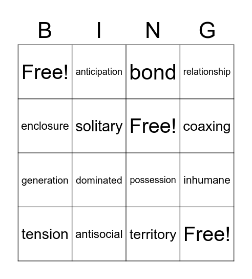 Vocabulary Bingo Card