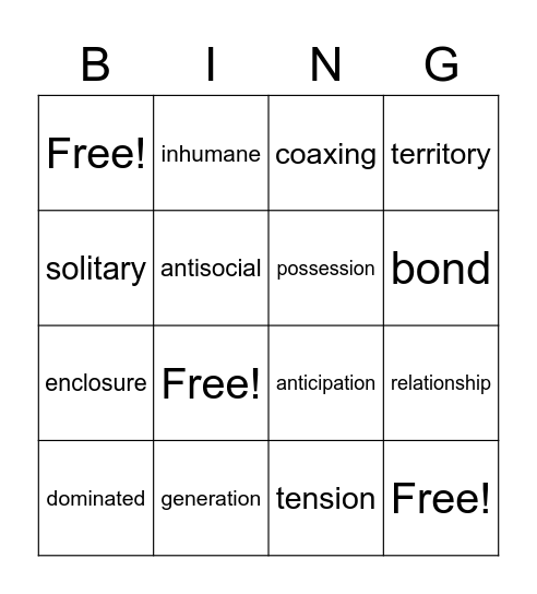 Vocabulary Bingo Card