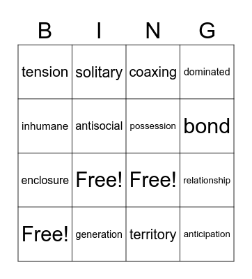 Vocabulary Bingo Card