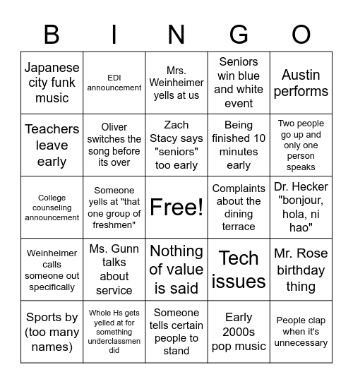 Keeler Bingo Card