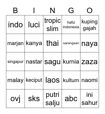 DIDO Bingo Card