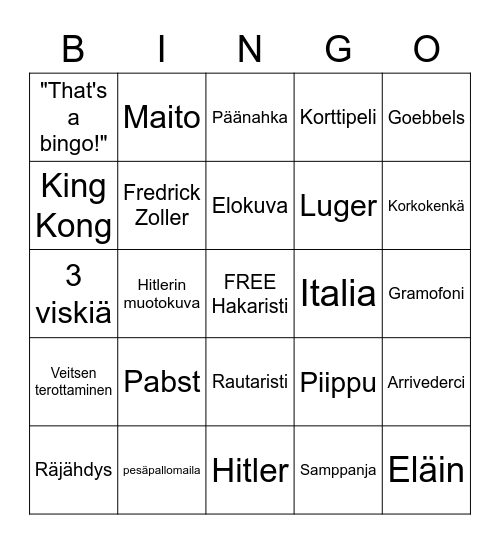 Inglourious basterds Bingo Card