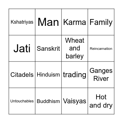 Ancient India Bingo Card