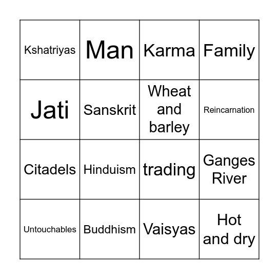 Ancient India Bingo Card