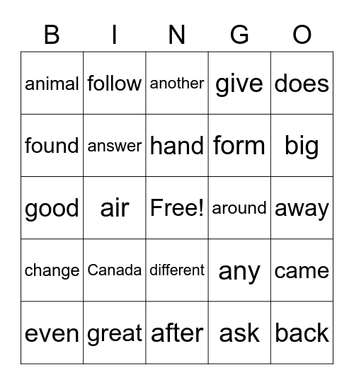 Sight Words 3 Bingo Card