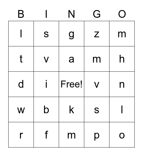 Beginning Sounds Bingo Card