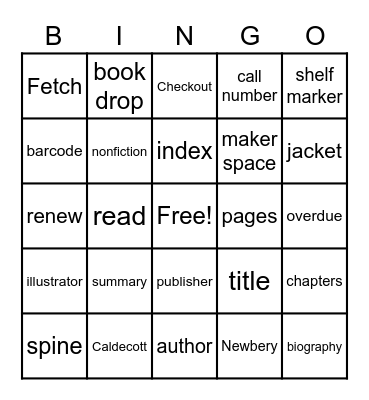Library Terms Bingo Card