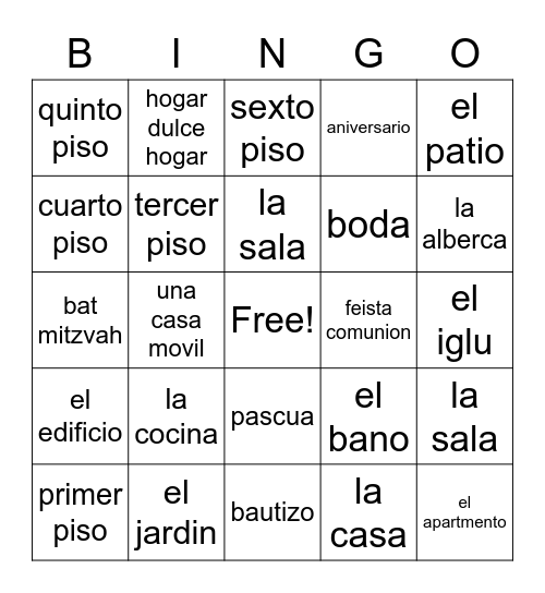 la casa or sum espanel Bingo Card