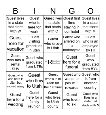 Front Desk Bingo Card