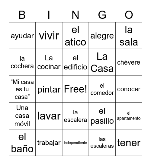 La Casa Bingo Card