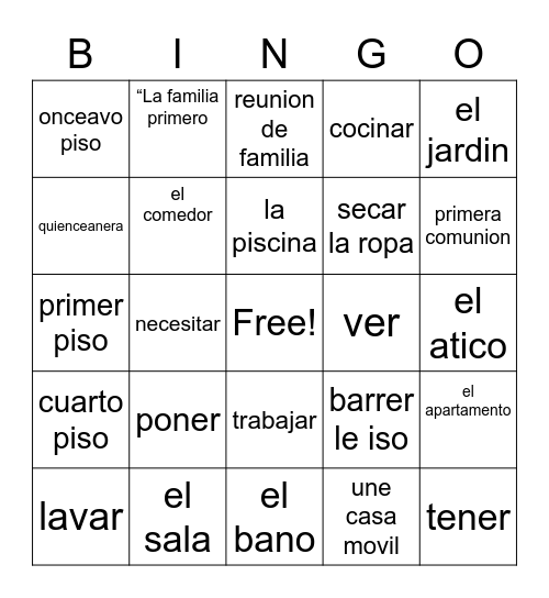 La Casa Bingo Card