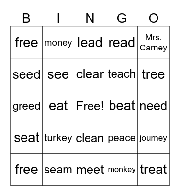 Vowel Path Bingo Card