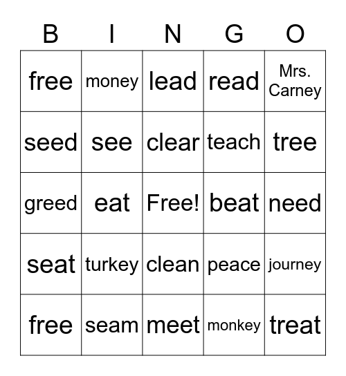 Vowel Path Bingo Card