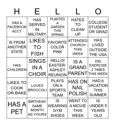 2015 EASTER ASHLEY FAMILY REUNION Bingo Card