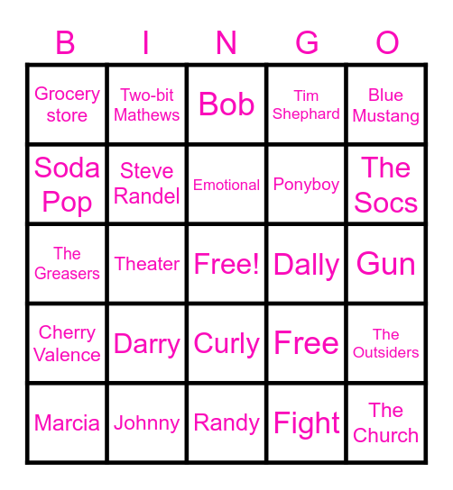 The Outsiders Bingo Card