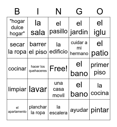 La Casa Bingo Card