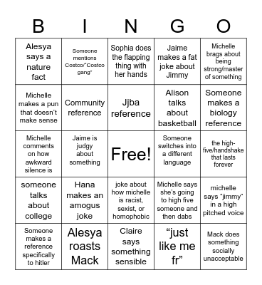 Galsquad Bingo Card