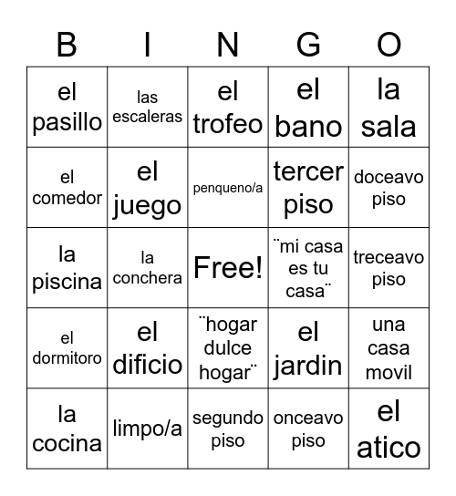 La Casa Bingo Card