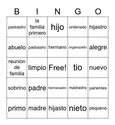 la familia Bingo Card