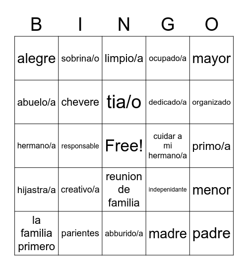 La familia Bingo Card