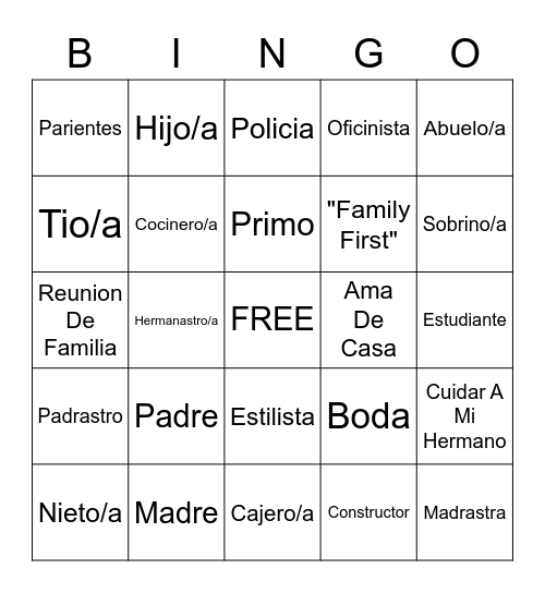 La Familia Bingo Card